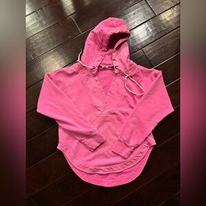Anthropologie Pilcro Wharfside Hooded V-Neck Sweatshirt Bright Pink size Medium